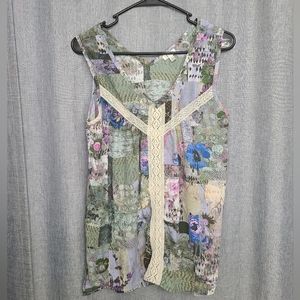 Spense top/blouse green, floral, lace,sleeveless sz M